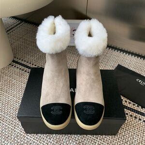 Chanel Color Blocked Plush Ankle Boots